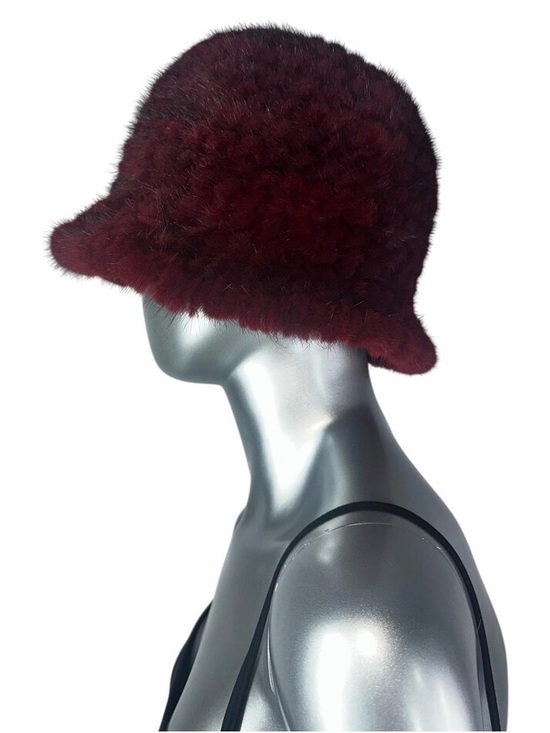 Wine Red Knitted MINK Hat w/Brim & Rosette, Sz M/L, Certified Vintage Fur main image 4